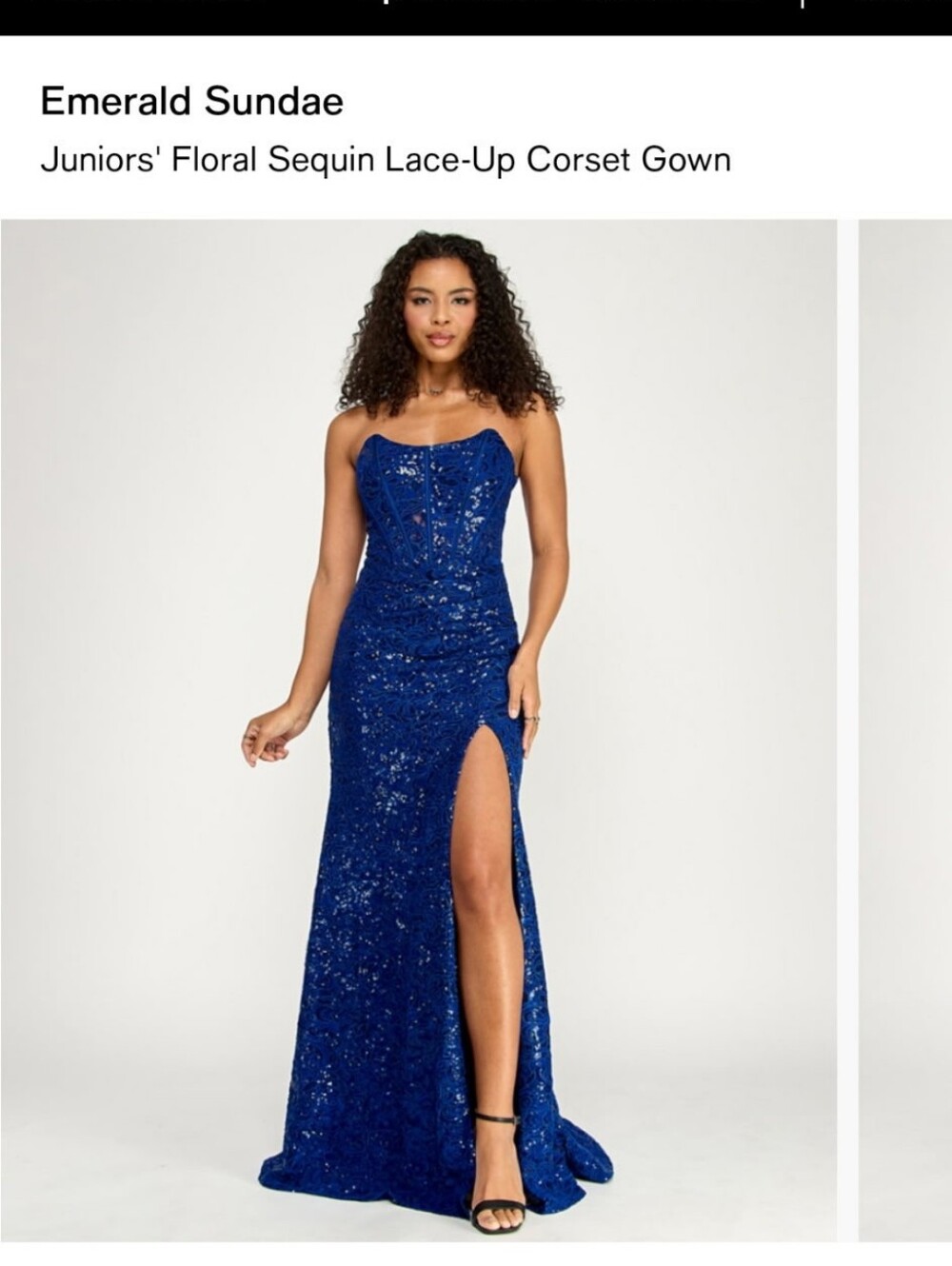 Emerald Sundae Royal Blue Sequin Strapless Lace-Up Corset Gown - Small